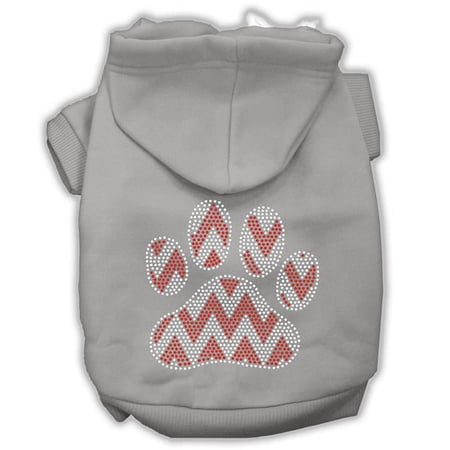 10 in. Candy Cane Chevron Paw Rhinestone Dog Hoodie, Grey - Small
