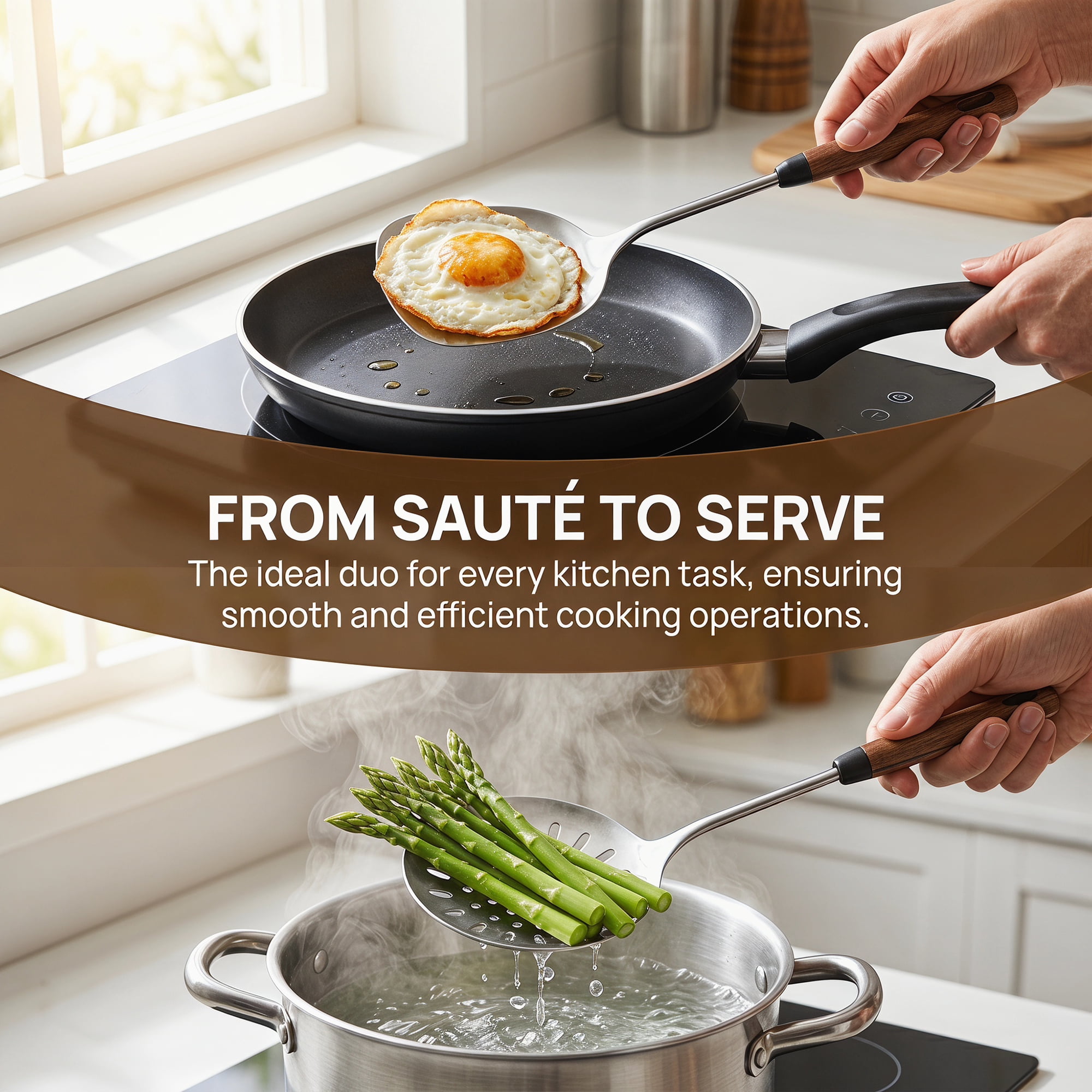 Unique Bargains Color-blocked Kitchen Utensil Set with Silicone Dark Brown B 2pcs