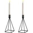 thumbnail image 2 of Candelabros negros con acabado de metal cromado, juego de 2, candelabros negros para velas cónicas, diseño geométrico y elegante para centro de mesa, 2 of 5