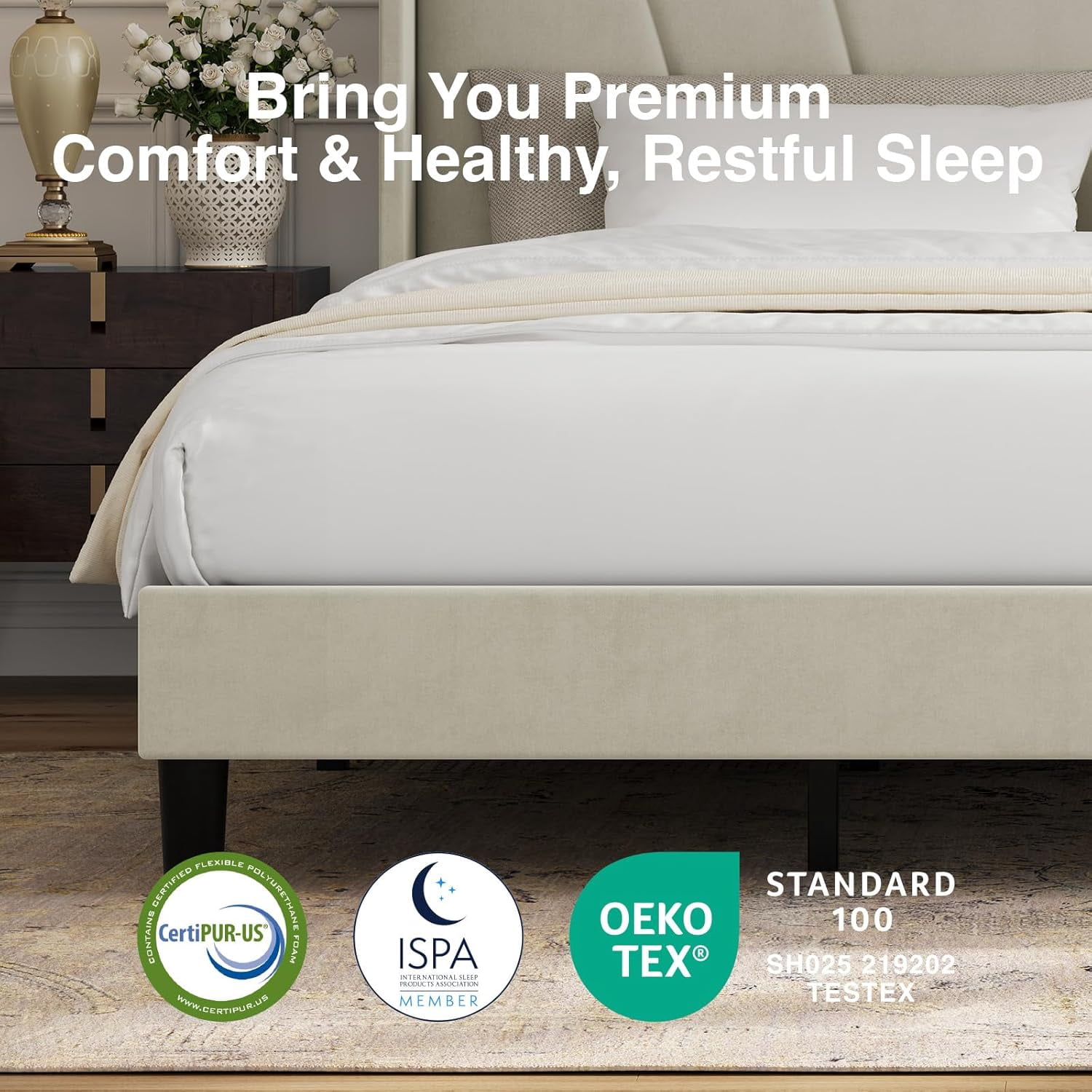 Novilla Bed Frame Queen Size, Queen Bed Frame with Headboard, Velvet Upholstered Wing Side Headboard, No Box Spring Needed, Heavy Duty Feet, Easy Assembly, White Velvet