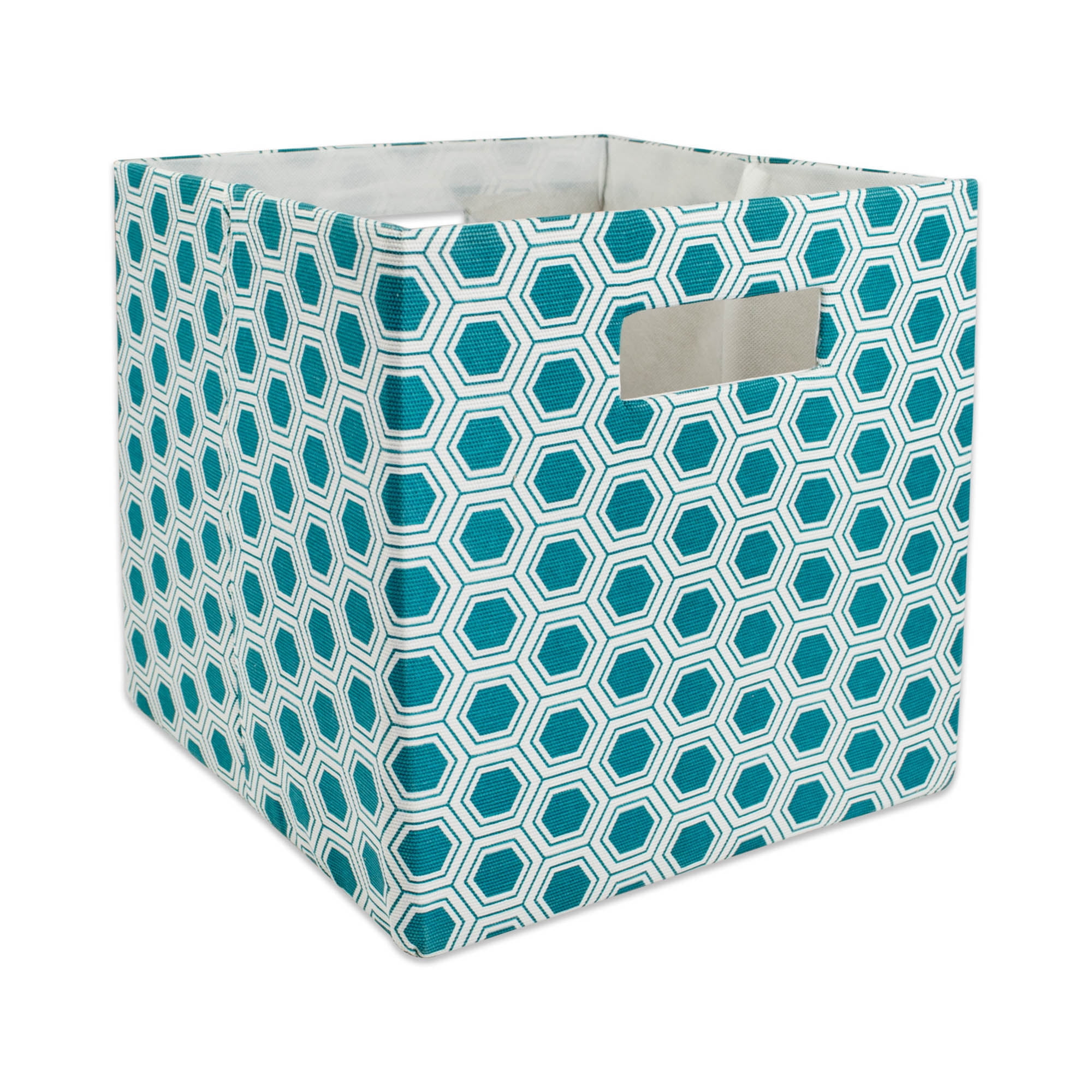 Teal Blue Cube Storage Bin with Design 13"