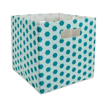 Contemporary Home Living Teal Blue Cube Storage Bin with Honeycomb Design 13"