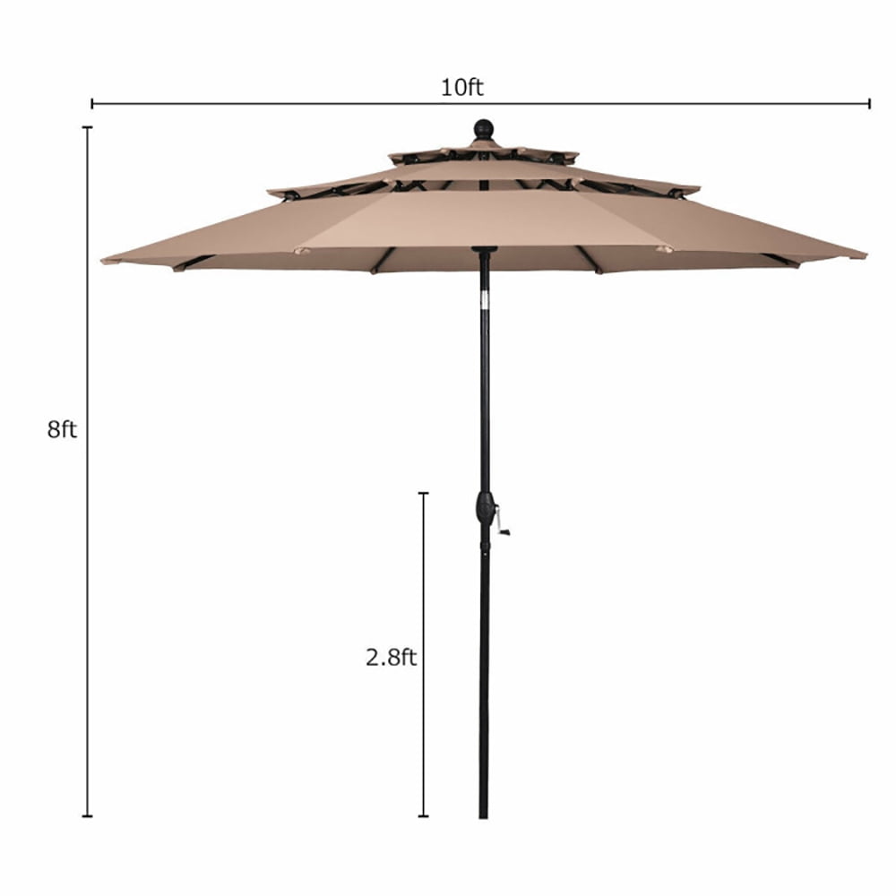 Aimee Lii 10ft 3 Tier Patio Umbrella Aluminum Sunshade Shelter Double Vented without Base, Sunbrella Patio Umbrellas, Beige Aimee Lii 10ft 3 Tier Patio Umbrella Aluminum Sunshade Shelter Double Vented without Base, Sunbrella Patio Umbrellas, Beige