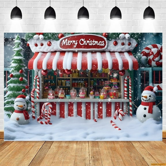 Christmas Candy Cart Backdrop Cupcake Snow Snowman Xmas Tree Kids Portrait Photography Background r Photostudio Props