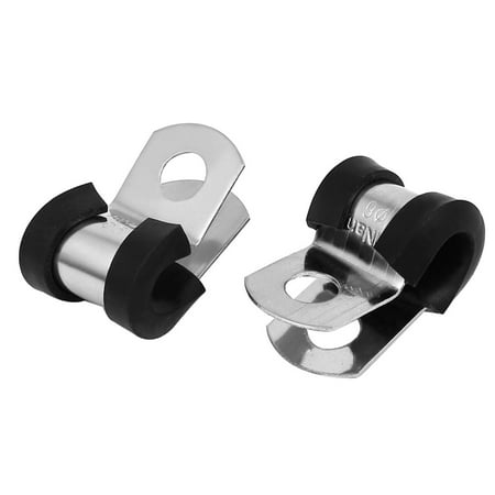 

6mm Dia EPDM Rubber Lined P Shaped Cable Hose Pipe Clamps Clips 2pcs