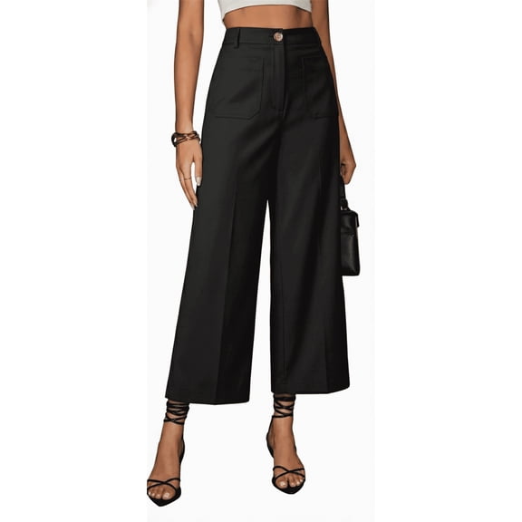 SOMER Women's Wide Leg Dress Pants High Waisted Straight Work Cropped Trousers with Pockets 2026 Summer Black S-2XL
