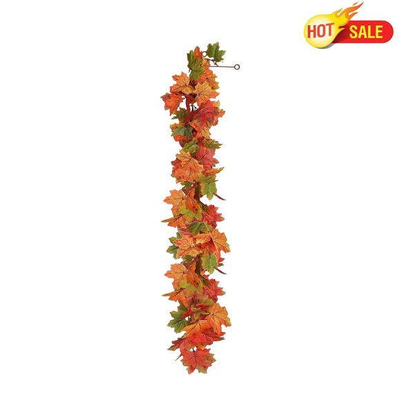 Qocolcyl 67in Multicolor Artificial Maple Leaf Garland, Bendable Plastic Fall Foliage Vine, Indoor Outdoor Halloween Thanksgiving Mantel Stair Door Porch Harvest Seasonal Party Decor