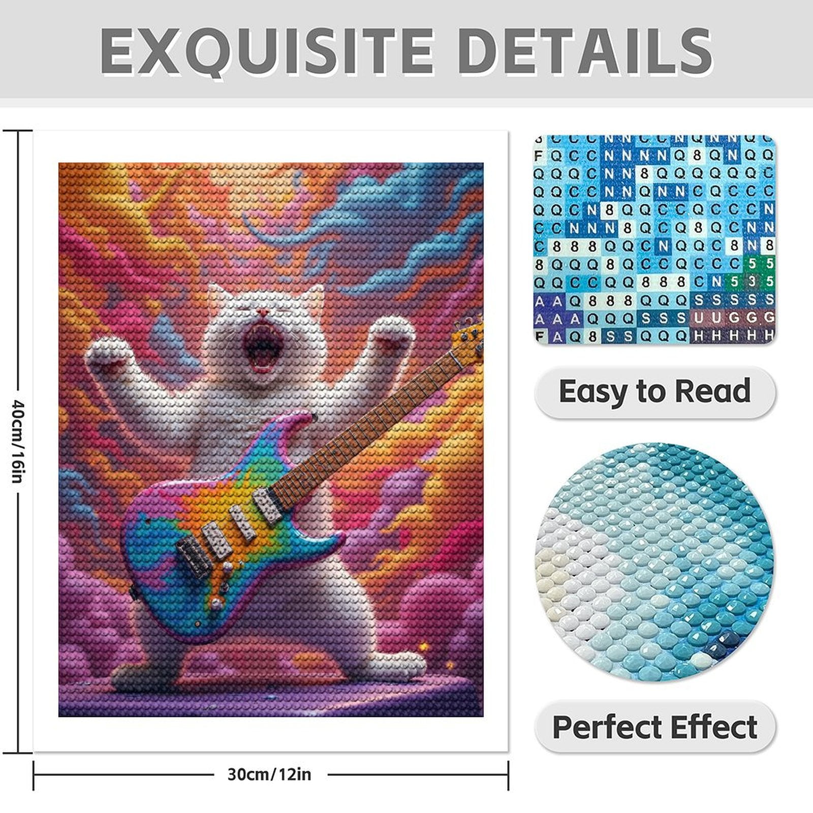 Diamond Art Kits for Adults - 5d Cat Rocking Colorful Guitar Diamond Painting for Adults, Diamond Art for Adults Beginners, Diamond Painting Kits for Adults for Home Wall Decor