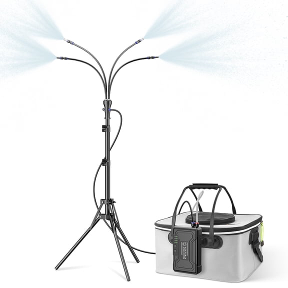 Standing Misters for Outside Patio, 4Gal Portable Bucket with 10000mAh Water Cooling Misters Set – 4FT Adjustable Height for Outdoor, Beach, Pool, Water Playing, Sprinkler, Camping