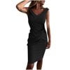RXIRUCGD Women Dresses Ladies Casual V-Neck Solid Slimming Ruched Sleeveless Work Dress