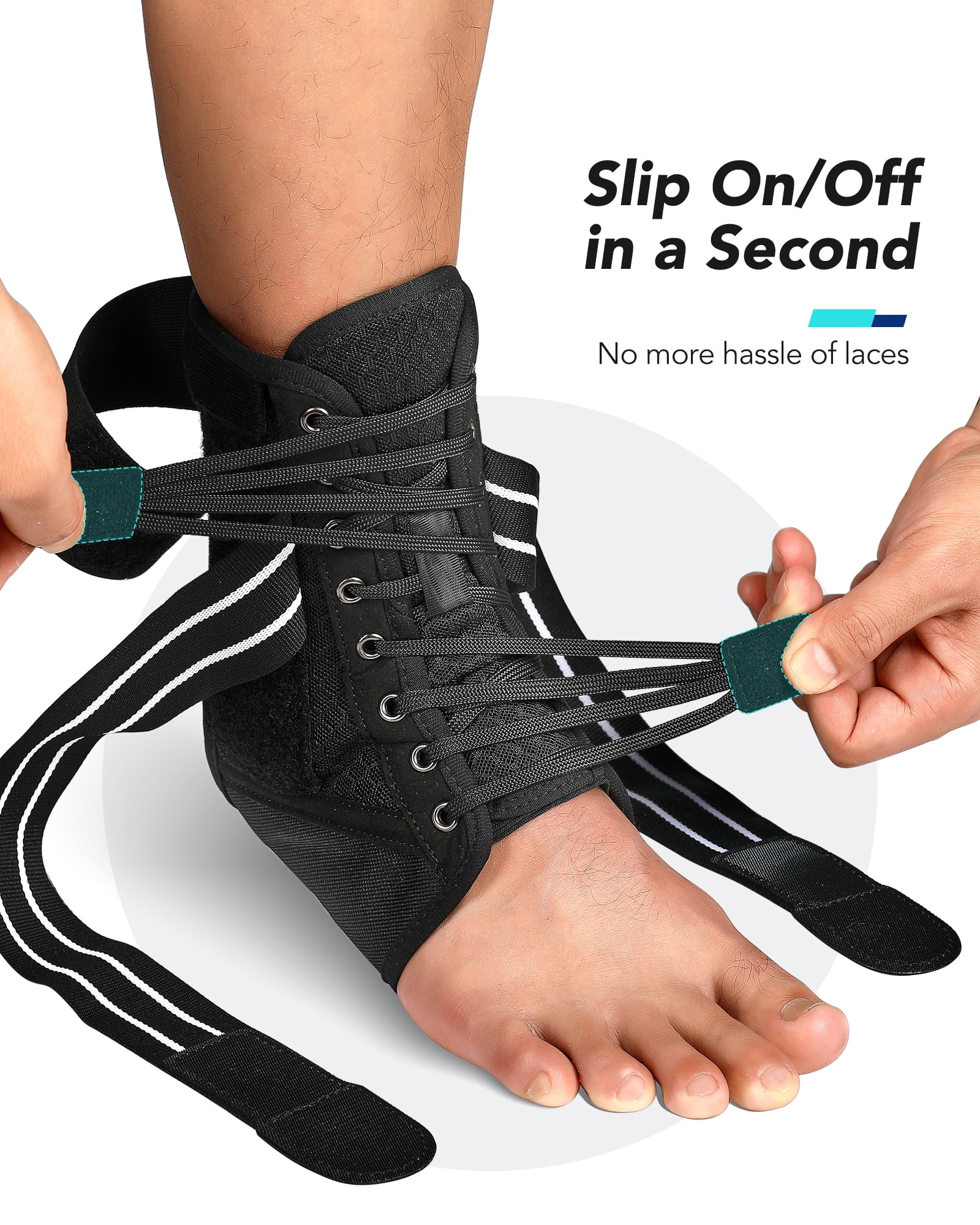 Fitomo Ankle Brace, Quick Lace up Brace for Women Men with Removable Side Splints Size S