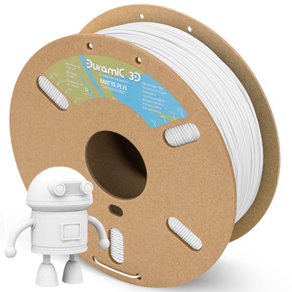 DURAMIC 3D Filament PLA Mat 1.75mm Blanc, 1kg Bobine de Carton Finition Mate Filament d'Imprimante 3D PLA 1.75mm Précision Dimensionnelle 99% +/- 0.03 mm, Impression avec Imprimante 3D FDM, Facile à Enlever