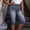 Gray, variant on Faux Denim Printed Capri Pants for Women, Solid Elastic Waist Fake Decor Side Pockets Lightweight Casual Daily Trousers Dark Blue XXL