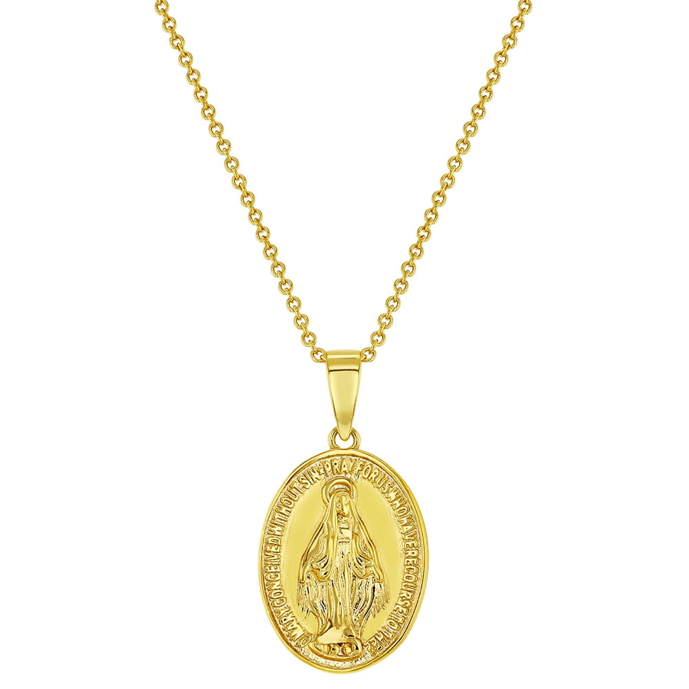 Gold Plated Religious Oval Miraculous Virgin Mary Medal Pendant ...