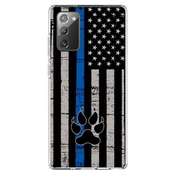 DistinctInk Clear Shockproof Hybrid Case for Galaxy Note 20 ULTRA (6.9" Screen) - TPU Bumper, Acrylic Back, Tempered Glass Screen Protector - Thin Blue Line US Flag K9 Dog Paw - First Responders