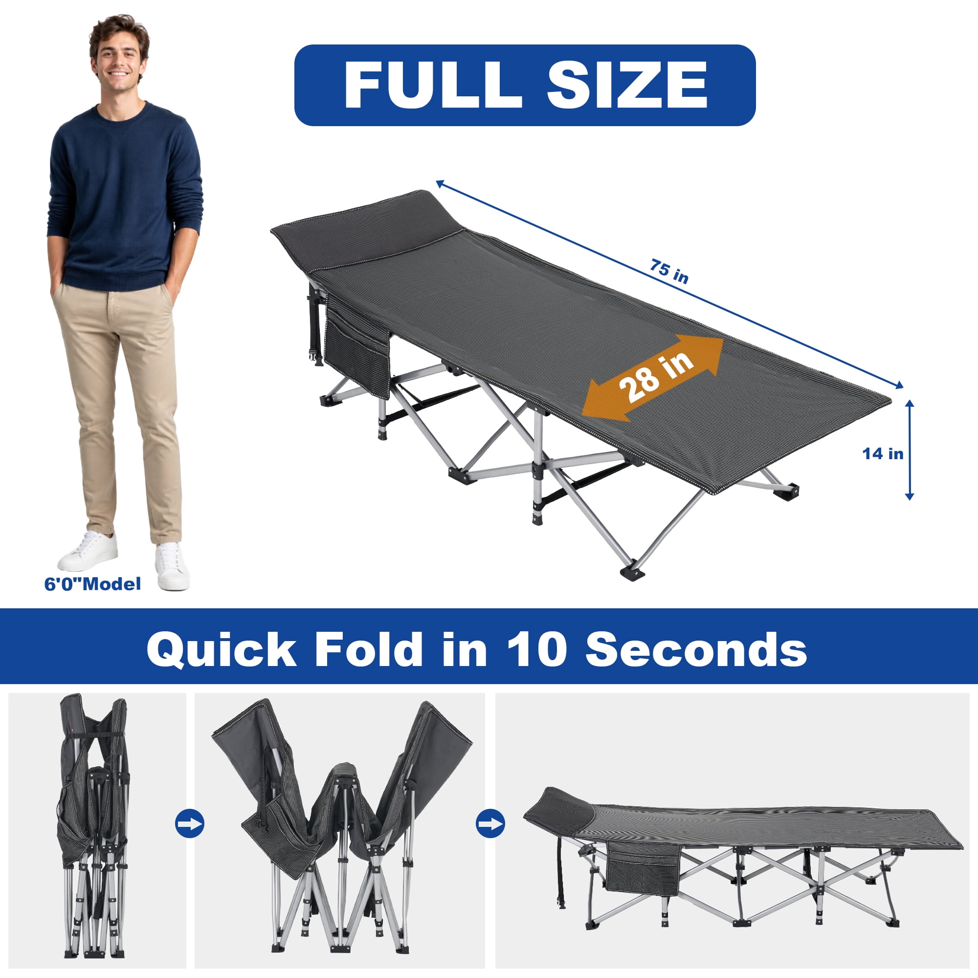 Sprint Demon Folding Camping Cot with Mattress for Adults, 880 lb Heavy Duty Portable Guest Bed for Camping, Home & Travel