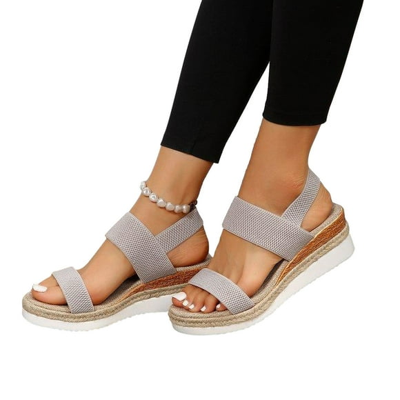 SEANOPEN Deals Platform Wedges Sandals for Women, Ankle Strap Open Toe Wedge Espadrilles Sandals, Ankle-Strap Comfortable Casual Summer Wedges Shoes Espadrilles Heel Shoes Size 7 Beige