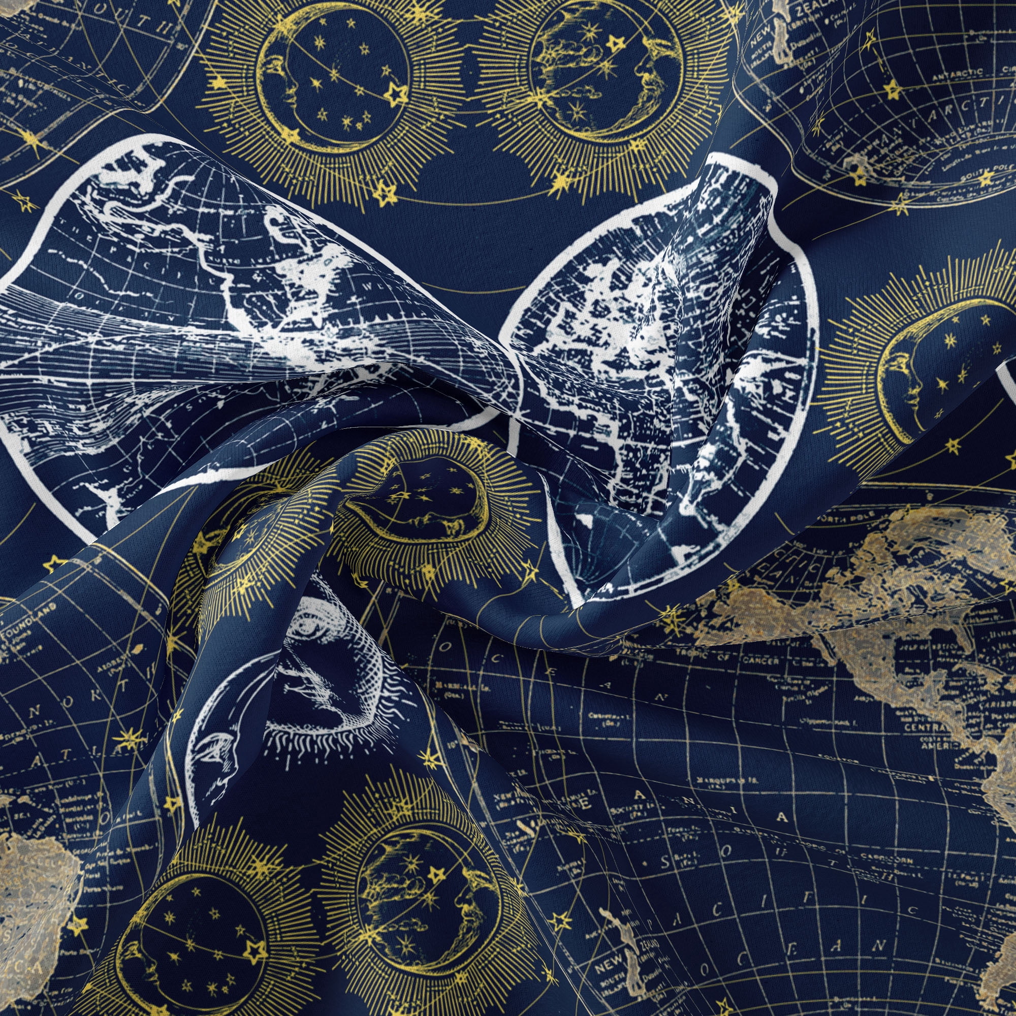 Half-Yard 100% Cotton Celestial Maps, Blue, 44" Wide for Quilting & Sewing by David Textiles
