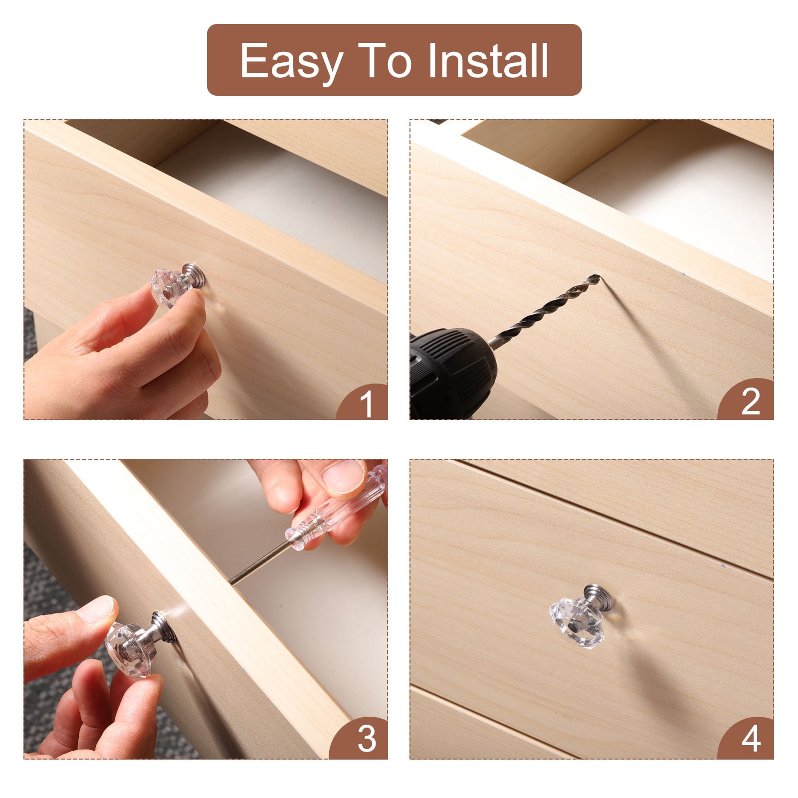 Unique Bargains 6-Pack Elegant Crystal Cabinet Knobs Drawer Pulls Clear/Silver