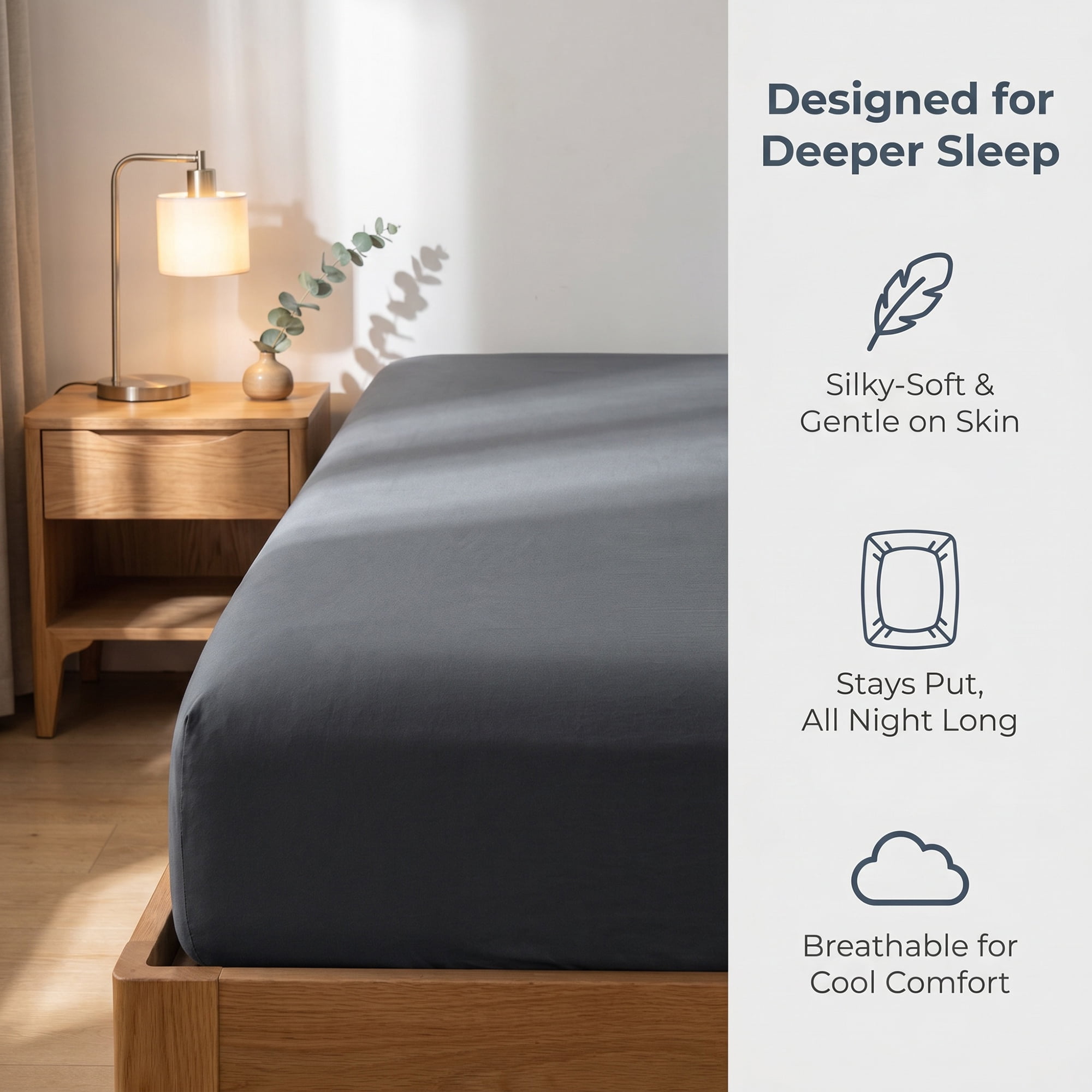 Unique Bargains Fitted Sheet Solid Cotton Bed Sheets Breathable Dark grey 60.2"x79.9"