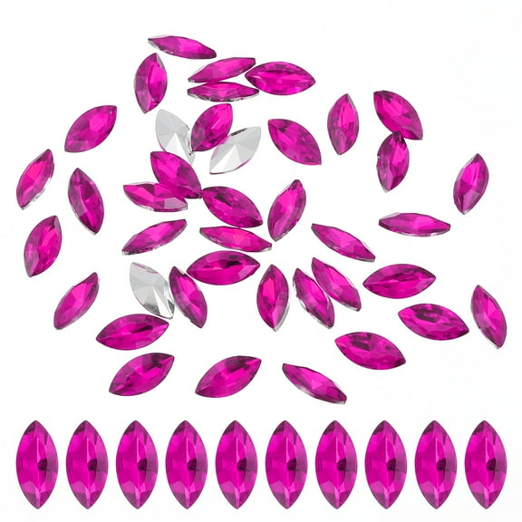 Uxcell 40 Pcs 15x7mm Glass Flat Back Horse Eye Crystal Rhinestones, Rose Red