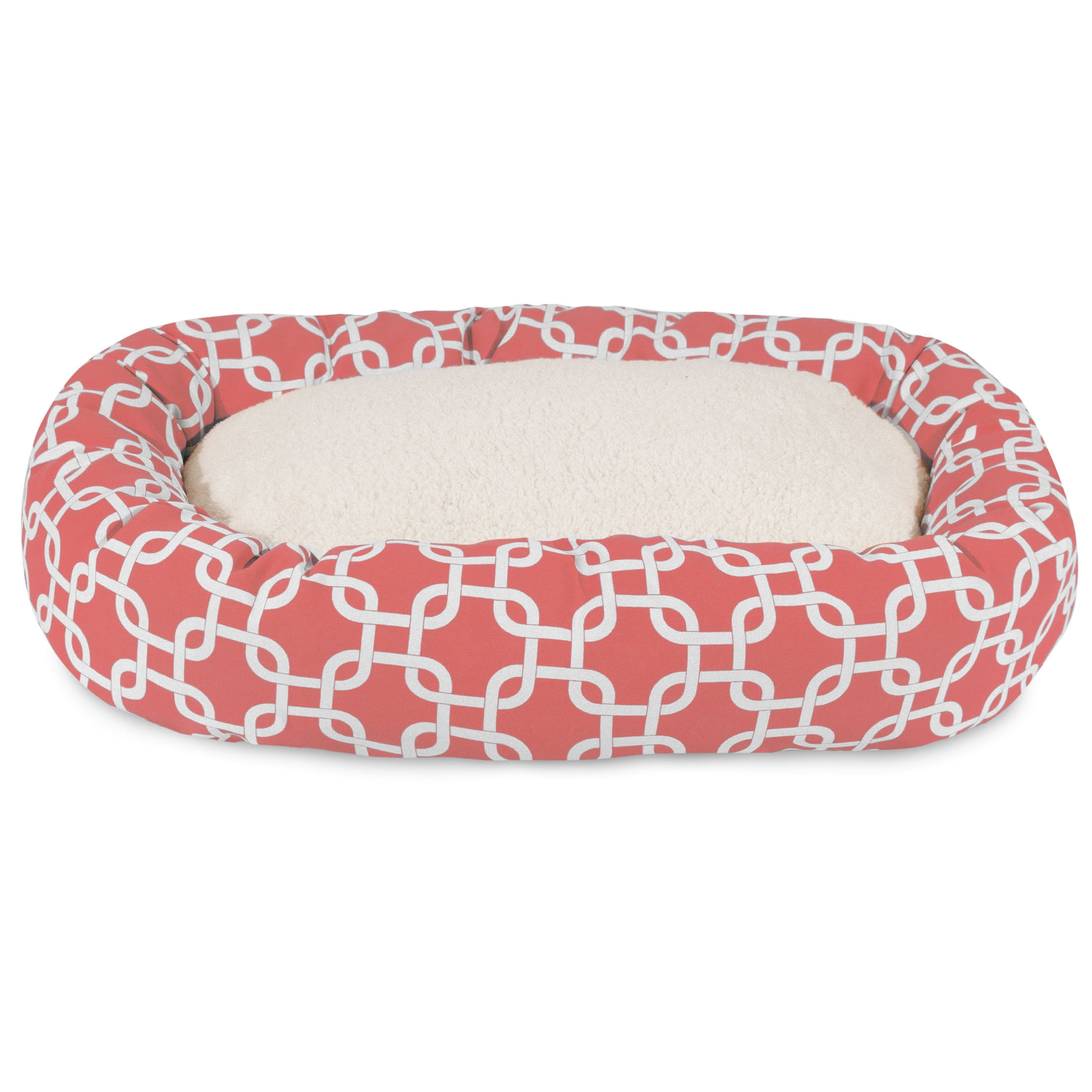 Majestic Pet Sherpa Links Bagel Pet Bed for Dogs, Calming Dog Bed Washable, Large, Coral