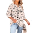 thumbnail image 4 of Ounisa Womens Plus Size 3/4 Sleeve T Shirts Crew Neck Chest Cutout All Over Print Casual Basic Spring Summer Daily Wear Blouses L-5XL, 4 of 6