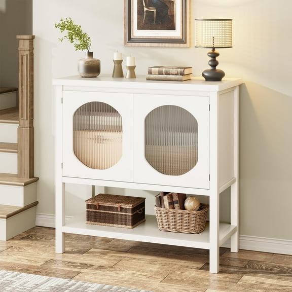 Danolapsi Accent Cabinet with 2 Glass Doors&Shelf,Farmhouse Console Table,Storage Cabinet Sideboard Buffet Cabient with Storage,Entryway Table,Sofa Table,for Living Room,Dining Room,Kitchen,Entryway