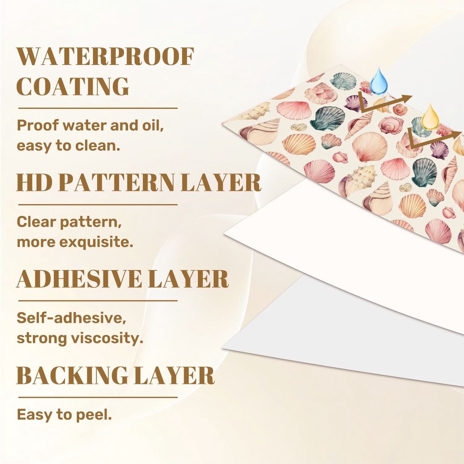 Coastal Peel and Stick Wallpaper Watercolor Seashell Soft Pastel Colors Contact Paper 23.6in x 9.8ft Wallpaper Removable Self Adhesive Wall Paper for Bedroom