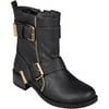 Brinley Co. Women's Round Toe Buckle Detail Boots