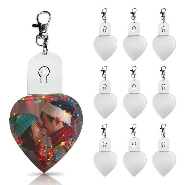 10 Piezas de Llaveros de Sublimación en A Granel con Transferencia Iluminada por LED, Manualidades de Bricolaje con Llaveros para Fotos, Corazón