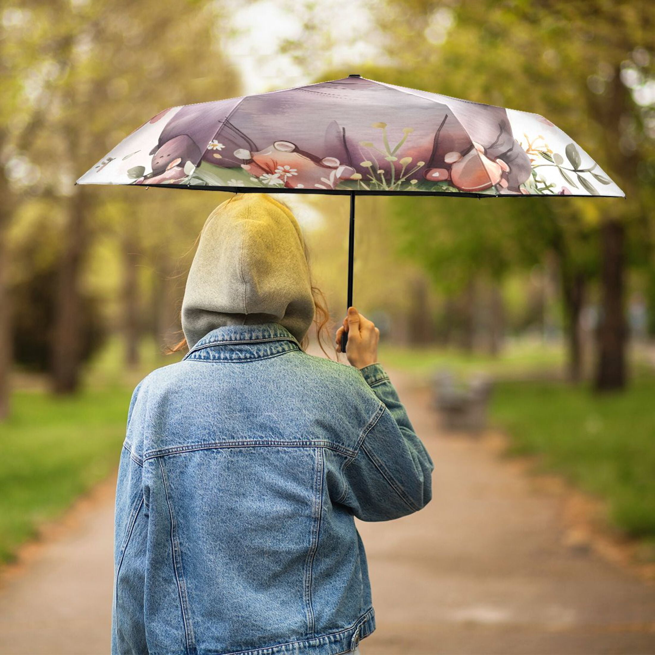 Little Princess Hippo Compact Sun Umbrella Windproof Travel Umbrellas for Rain Strong Portable UV Protection