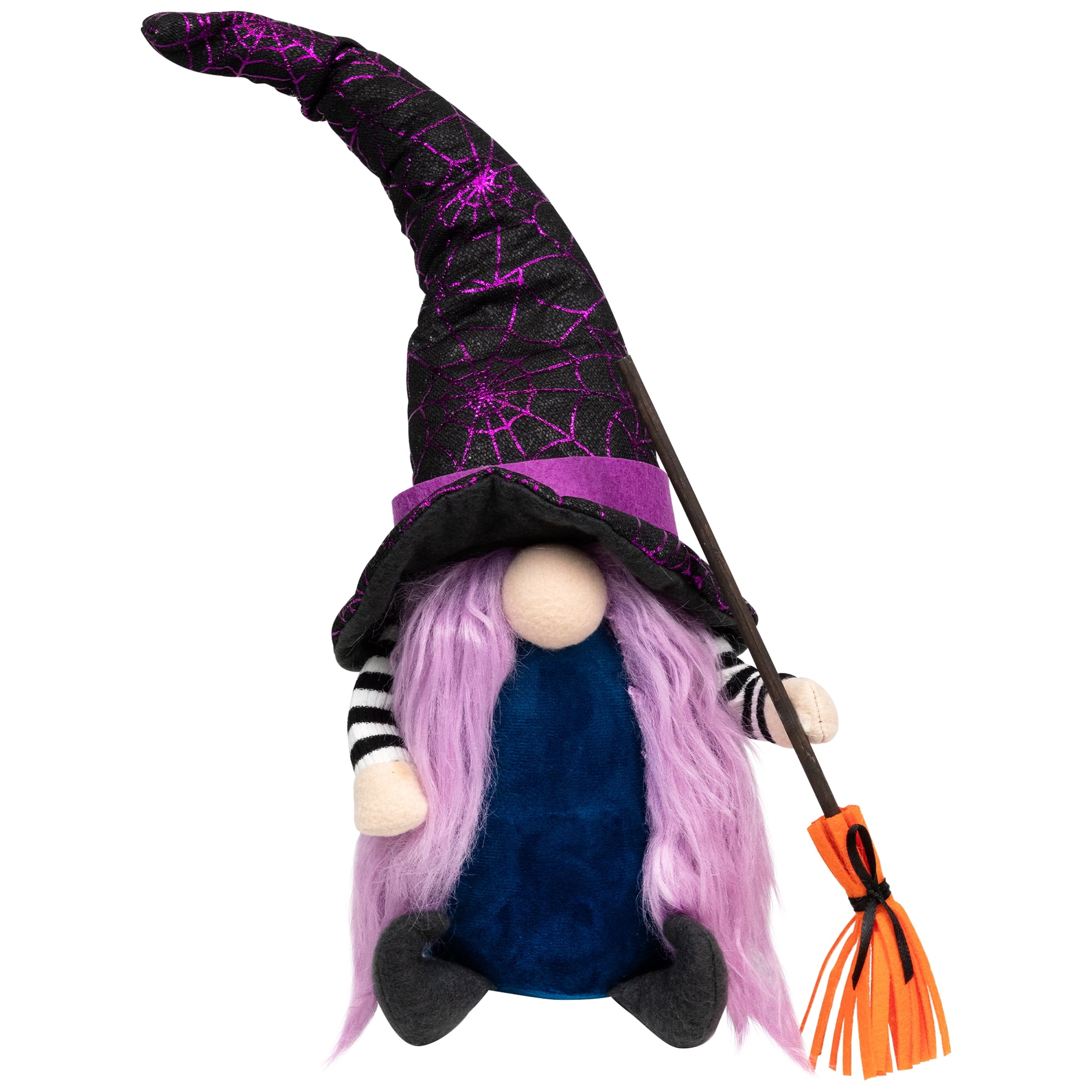 15" Black and Purple Halloween Gnome Witch with Broom