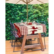 Red Christmas Outdoor Tablecloth - 60x102 Inch Rectangle Dining Table Cover, Xmas Elk Snowflake Red Plaid Waterproof Outdoor Table Cloth with Umbrella Hole & Zipper for Picnic/Patio/Party