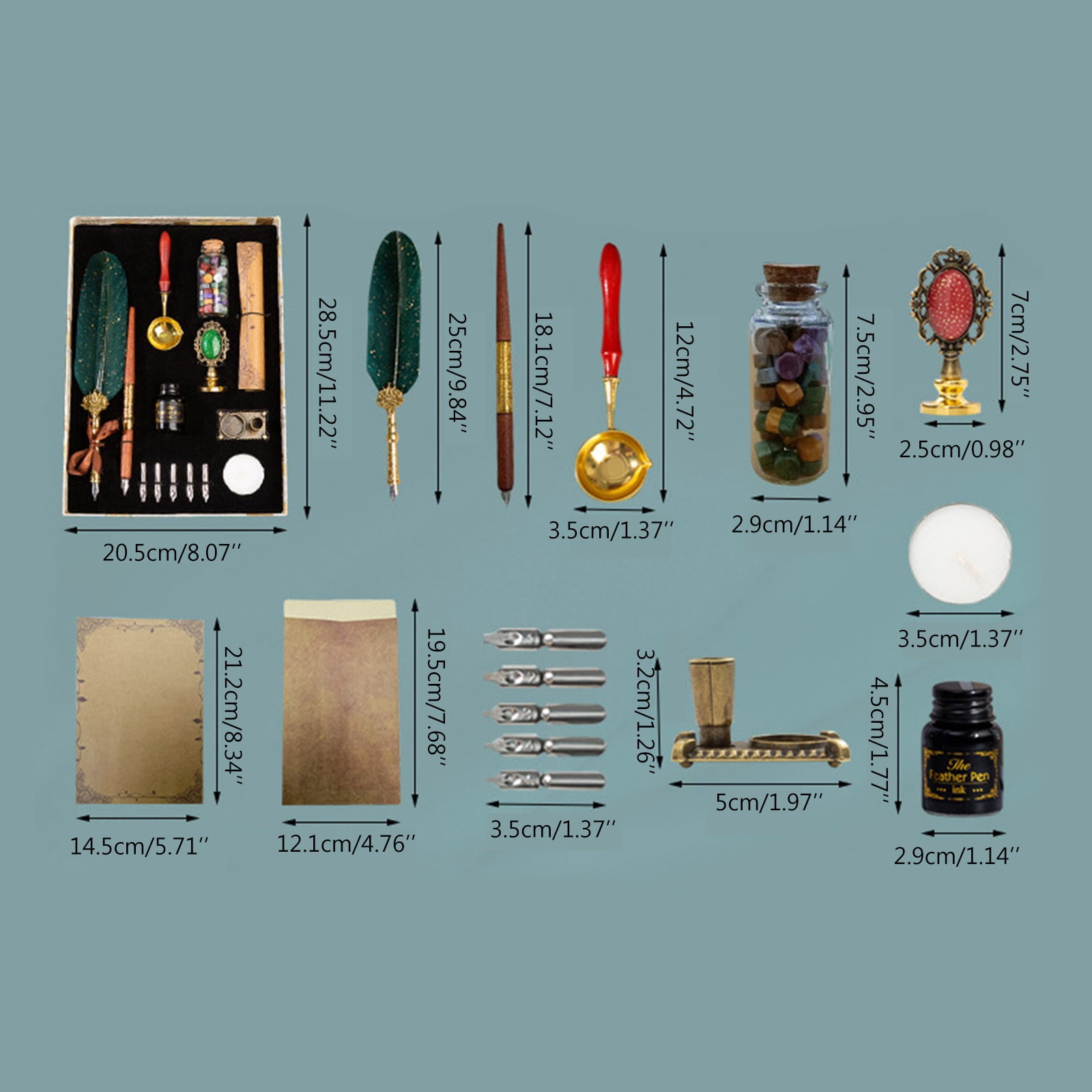 Antique Quill Dip Pen Set with 15ml Ink Bottles 5 Pen Nibs Gift Calligraphy Kit