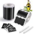 thumbnail image 1 of Blackboard Labels, 2 Rolls 300pcs Black Sticky Labels +1 Chalk Markers, Reusable Adhesive Labels, 1 of 5