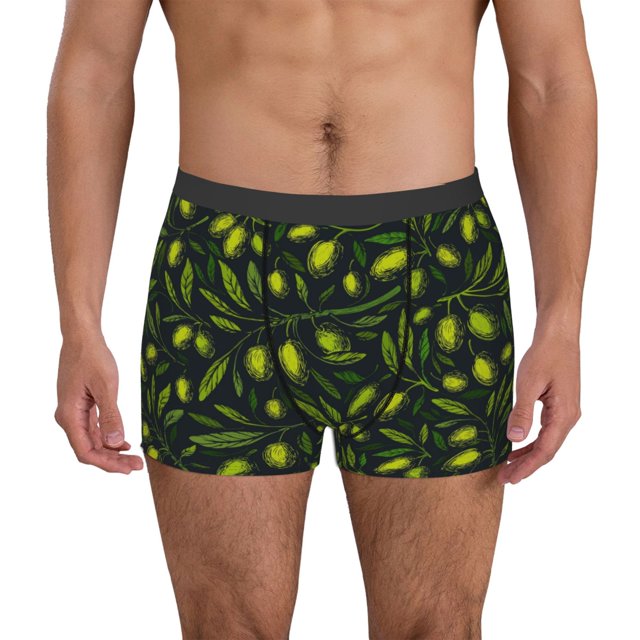 Balery Green Branch Olive Calzoncillos bóxer para hombre, ropa interior de algodón suave y transpirable con cinturilla de nailon-X-Large