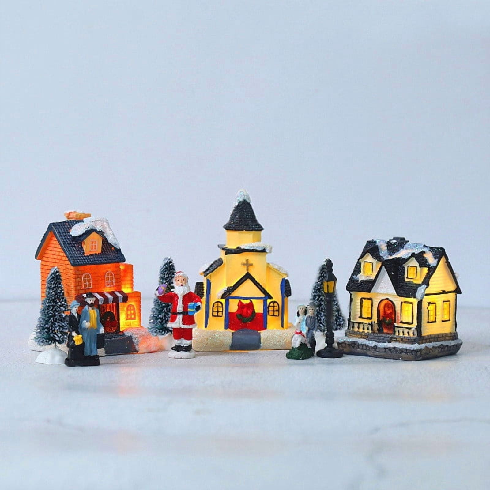 erdimoy Christmas Light‑Up Village House Set, 10 Pcs Resin Snowy Town Building Figurines Tabletop Holiday Decoration Gift