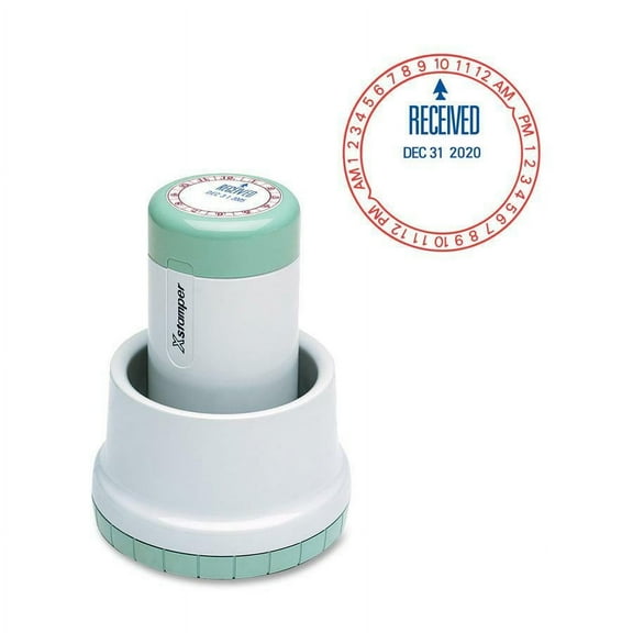Xstamper XpeDater RECEIVED Rotary Time Stamp - Message/Date & Time Stamp - "RECEIVED" - 1.75" Impression Diameter - Red, Blue - 1 Each | Bundle of 5 Each