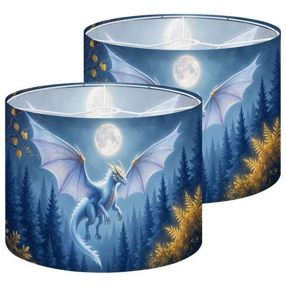 Lampshades 2 Pack Dragon Forest Under Full Moon 13"x13"x10" Light Shade for Table Lamps Floor Lamp Shades Lampshade Replacement Easy Assembly