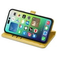 thumbnail image 4 of Allytechgroup Flip Wallet Case [Cat & Dog Cute Embossed Pattern] for iPhone 14 Pro with Card Slots Cash Holder, Magnetic Clasp Shockproof Kickstand Cover with Hand Strap, Yellow, 4 of 6