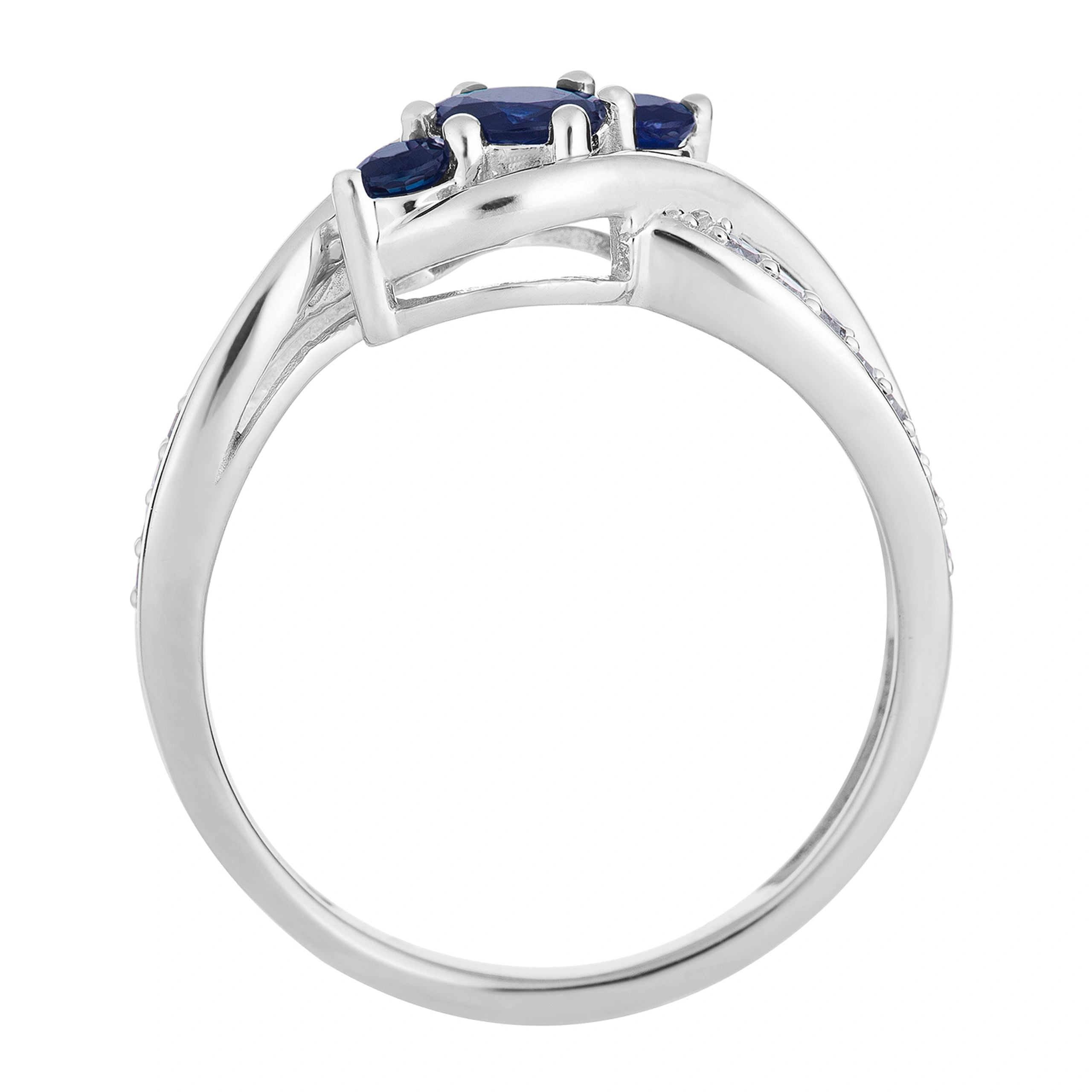 10k White Gold Sapphire & 1/10 Carat T.W. Diamond 3-Stone Ring