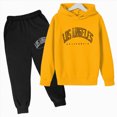 thumbnail image 2 of KPOPLK Kids Fall Hoodie Outfit Set Boy Letter Print Long Sleeve Hooded Sweatshirt and Jogger Pant Winter 2Piece 2-12Years(3-4 Years,Yellow), 2 of 4