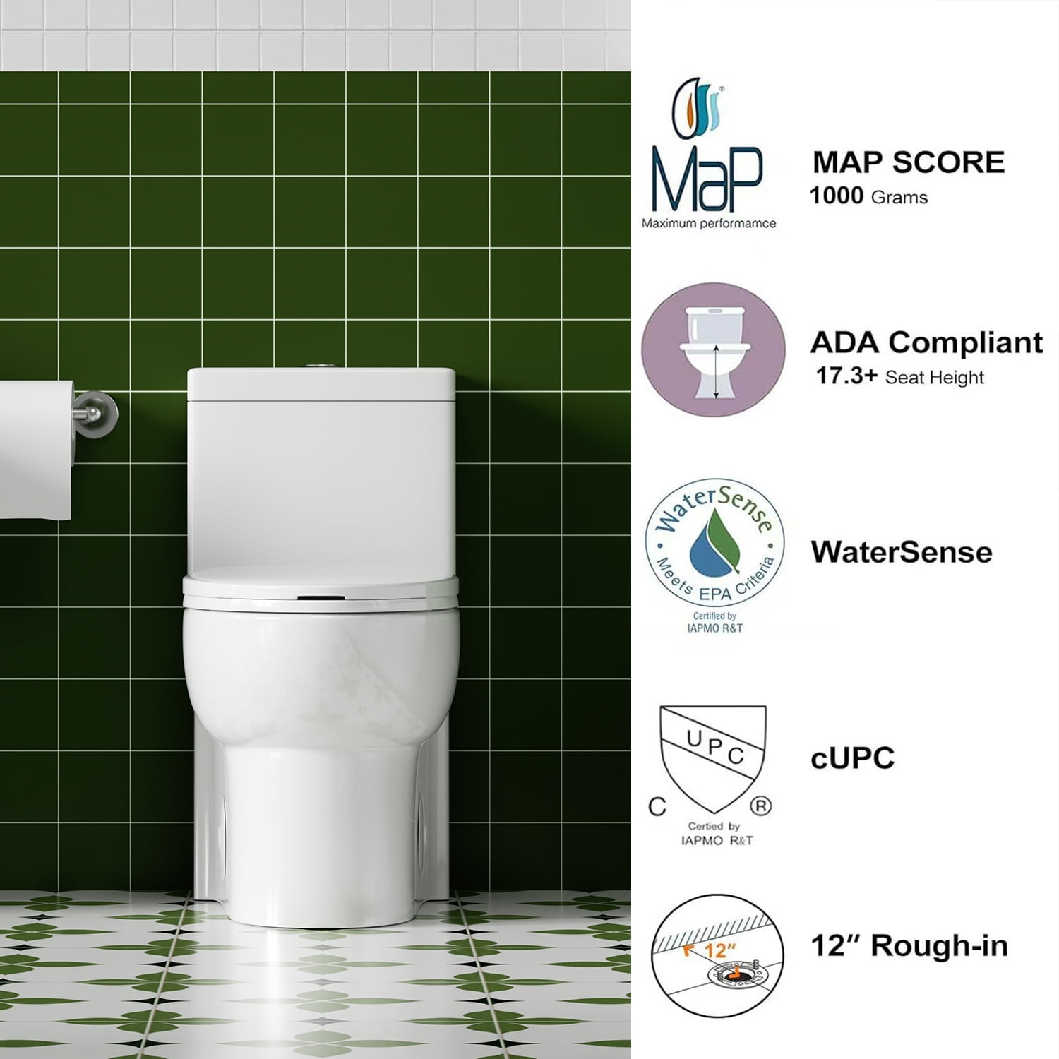 One Piece Elongated Toilet,1.1/1.6 GPF,Button on the Tank top,Soft Closing Seat,White 02