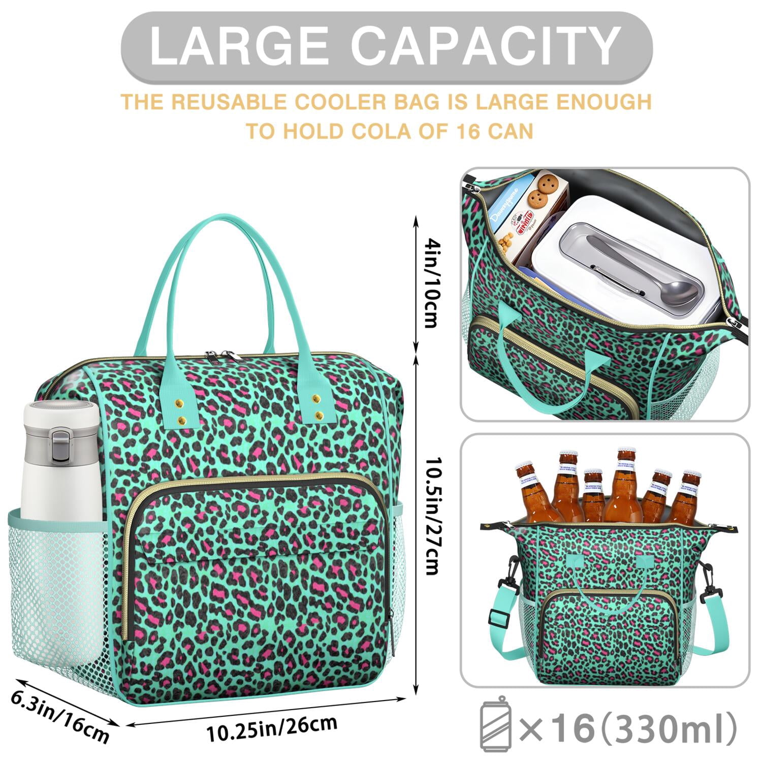 Cheetah Spots Lunch Tote – Dynamic Leopard Print Insulated Bag with Strap Leakproof Dual Compartment Lunch Box for Adults Work or Beach