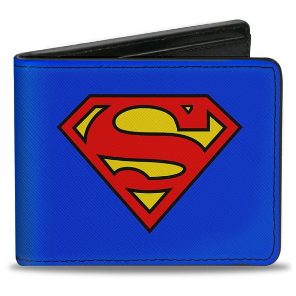 Superman Symbol on Blue Vegan Leather Bi-Fold Wallet