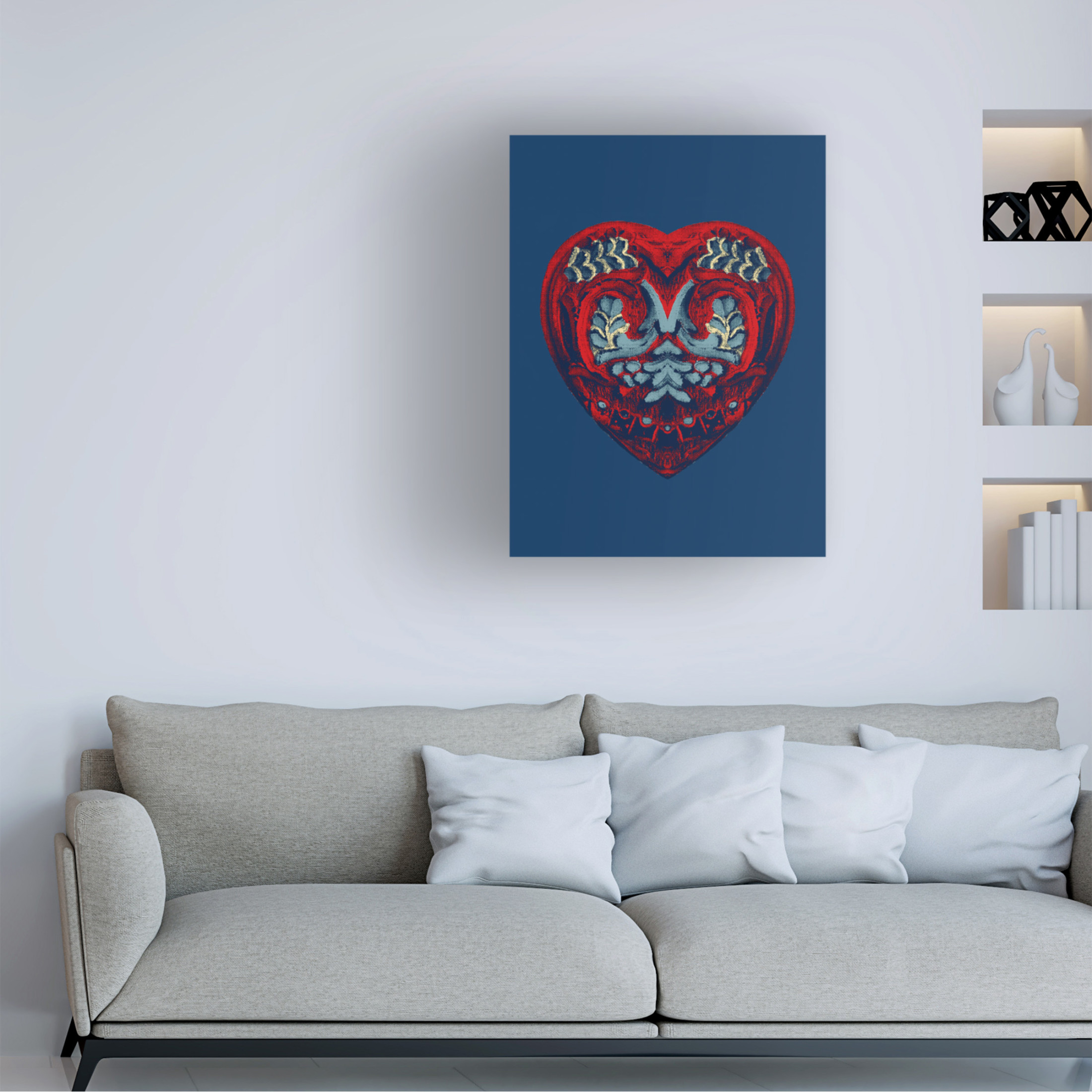 Canvas Wall Art - Tom Quartermaine 'Blue Scandi Heart' Wall Art for Living Room, Bedroom, or Office Décor by Trademark Fine Art - 14 x 19 Inches