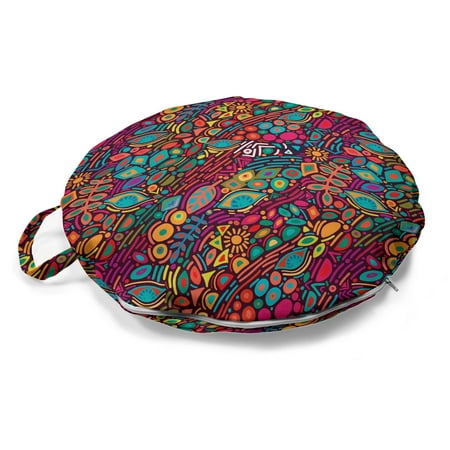 

Colorful Round Floor Cushion with Handle Oriental Design of Botanical Items Eyes and Geometric Shapes Feels Decorative Pillow for Living Room & Dorms 18 Round Multicolor by Ambesonne