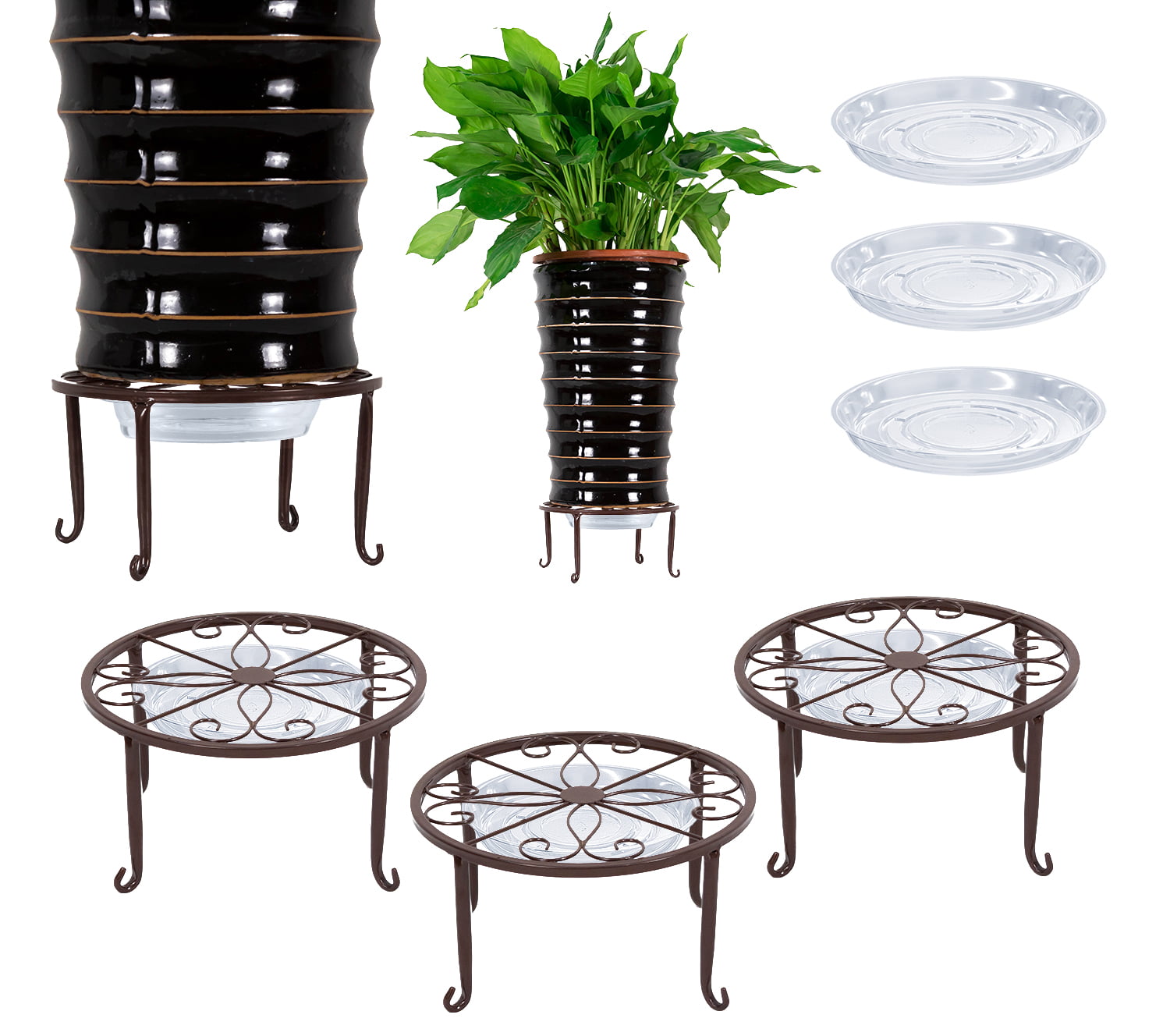 3 Pack Iron Black Antirust Plant Stand,Stable Easy Movable Potted Holder