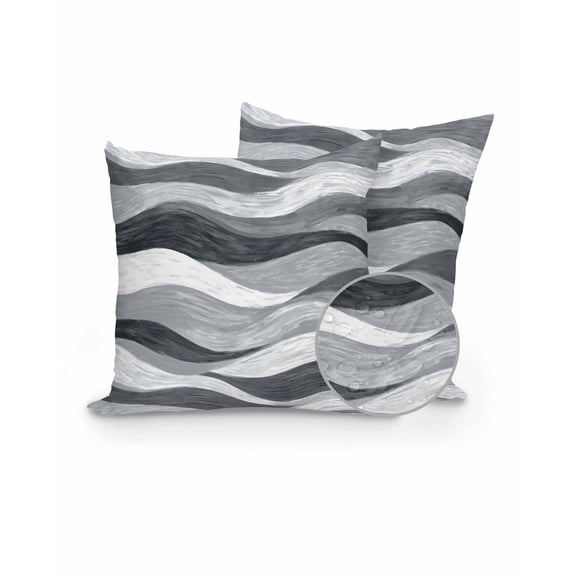 Outdoor Pillows Waterproof, Black Grey Ombre Throw Pillows with Inserts Included, Modern Moire Abstract Art Aesthetics Indoor Outdoor Decorative Lumbar Pillow for Bed/Couch/Patio 18"x18", 2Pcs